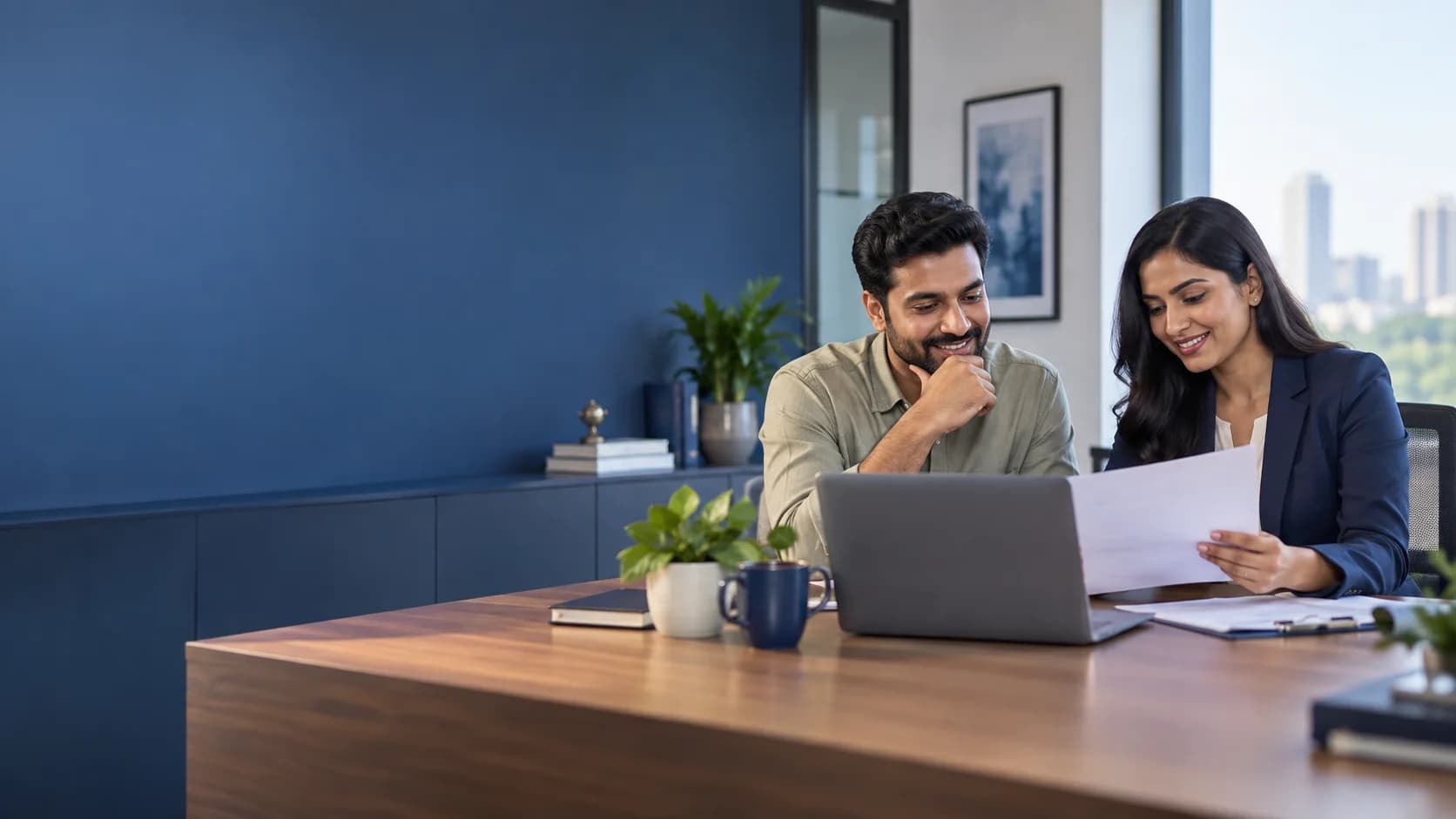 Business owner and advisor reviewing an application together